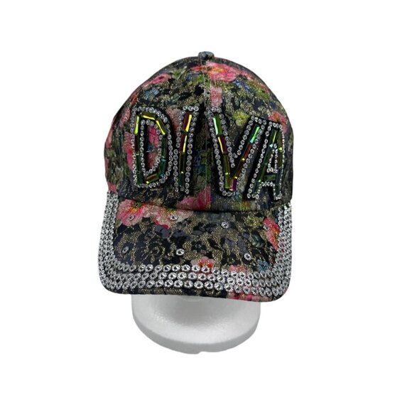 Colorful Diva Floral Bling Cap Adjustable By Bjorca  Rhinestone Accents Sparkly - Picture 5 of 6